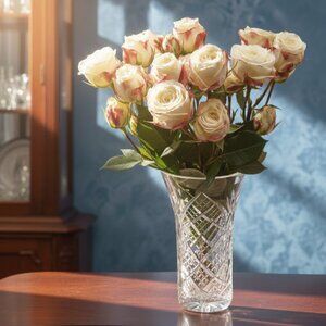 Vintage 1940s Czech Bohemian Lead Crystal Flared 8.5" Vase - Cut Diamond Pattern